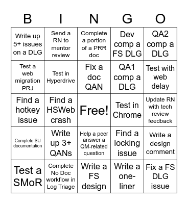 Tapestry QM Bingo Card