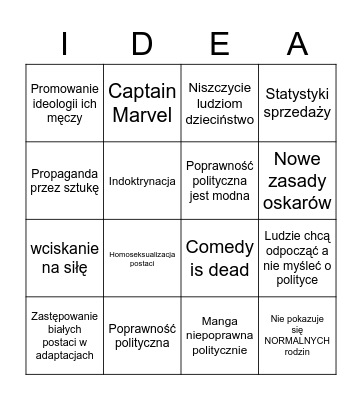 Wojna Idei Polityka w Popkulturze Bingo Card