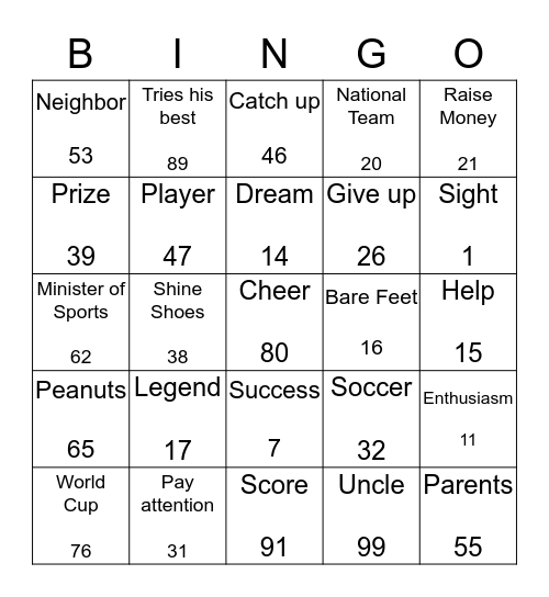 Pele: The Soccer Legend Bingo Card