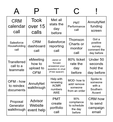 Call Bingo! Bingo Card