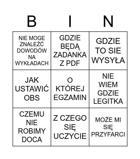 ADAŚ BINGO Card