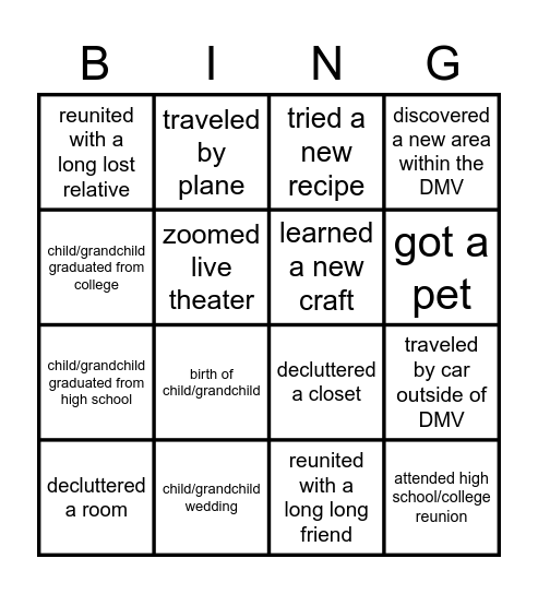 PANDEMIC Bingo Card