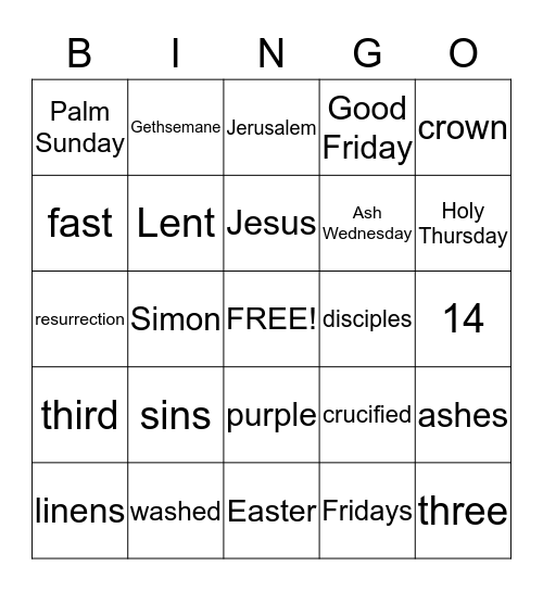Lent Bingo Card