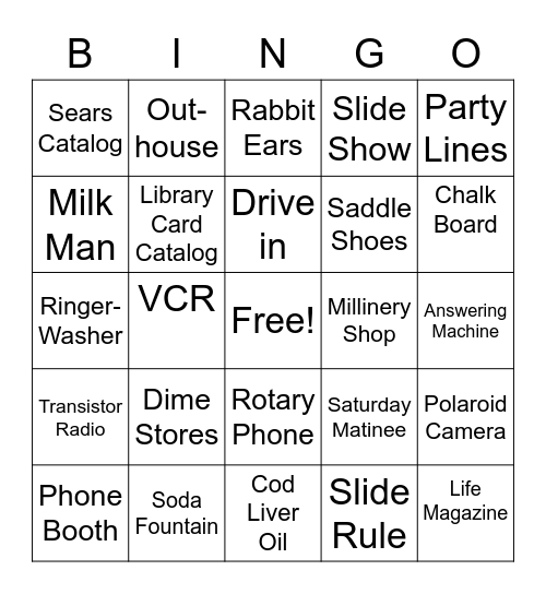 DO REMEMBER THESE? Bingo Card