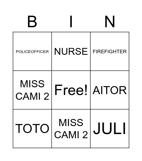 Untitled Bingo Card