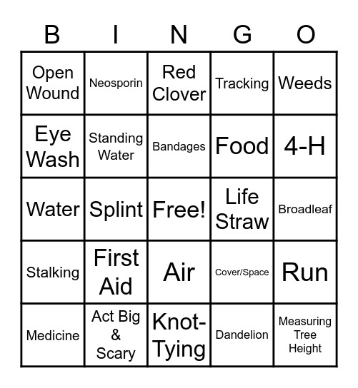 Outdoor Safety Bingo Card