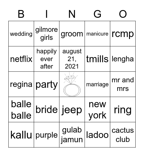 Ravine's Bridal Shower Bingo Card