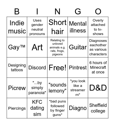 Fuckshit Bingo Card