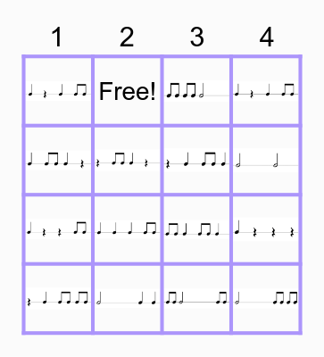 Rhythm Bingo Card