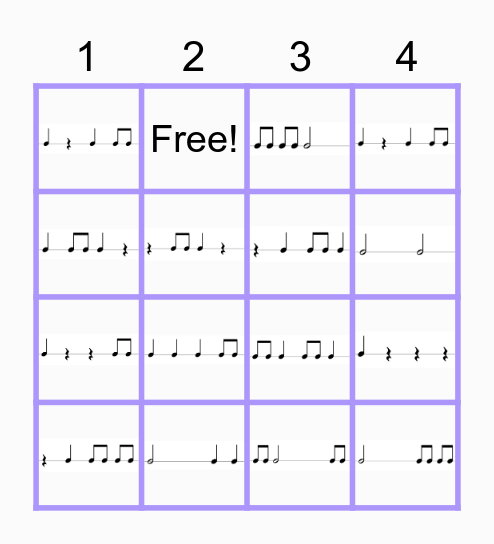 Rhythm Bingo Card