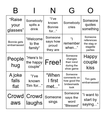 Wedding Kiss Bingo Card