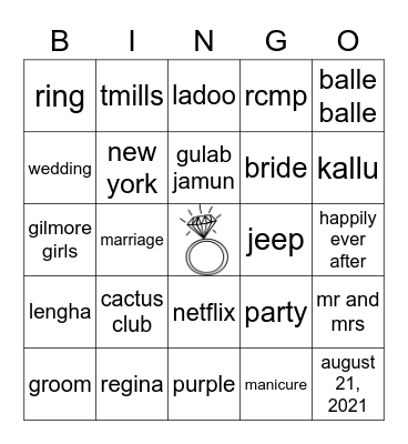 Ravine's Bridal Shower Bingo Card