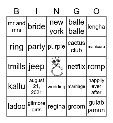 Ravine's Bridal Shower Bingo Card
