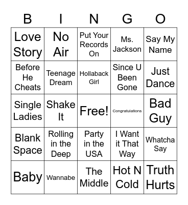 2000s Pop Bingo Card