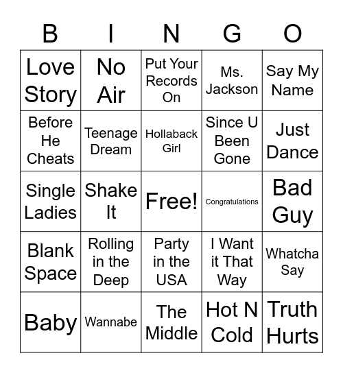 2000s Pop Bingo Card