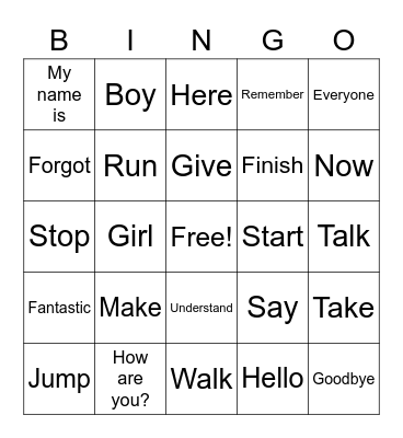 Vocabulary 1 Bingo Card