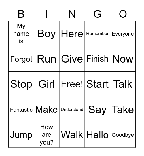 Vocabulary 1 Bingo Card