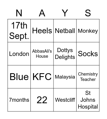 Nayla's Bingo! Bingo Card