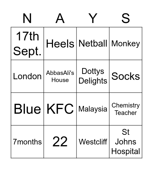 Nayla's Bingo! Bingo Card