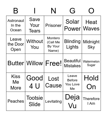 Today's Top Songs Bingo Card