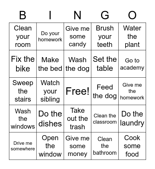 Help Bingo Card