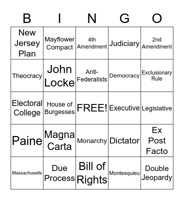 Goal One Bingo Card