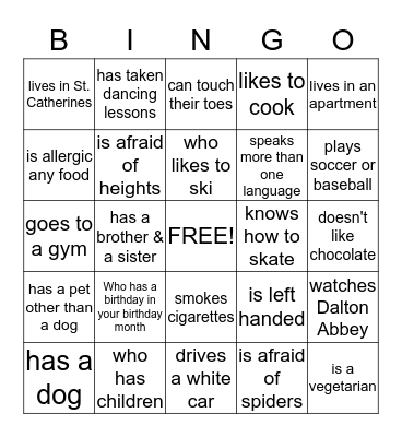 Find someone who...... Bingo Card