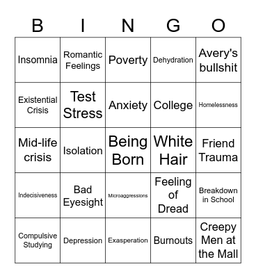 Bad Luck Bingo Card