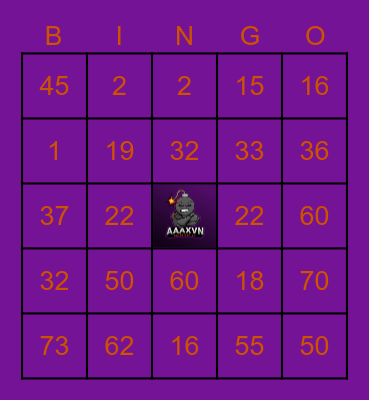 BINGO A.A.A.X.V.N Bingo Card