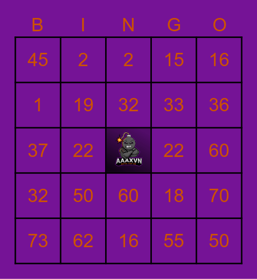 BINGO A.A.A.X.V.N Bingo Card