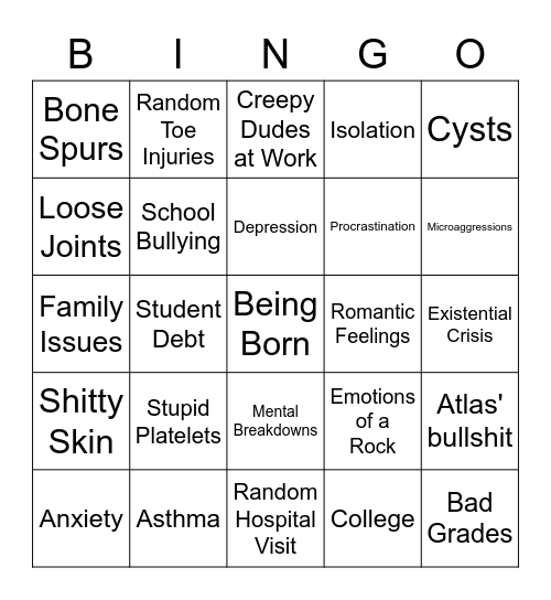 Bad Luck Bingo Card