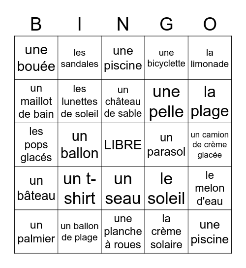 L'été Bingo Card