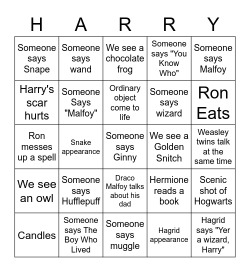 Harry Potter and the Sorcerer's Stone Bingo Card
