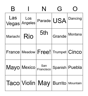 Cinco de Mayo Bingo Card