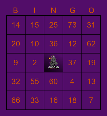 BINGO A.A.A.X.V.N Bingo Card