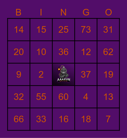 BINGO A.A.A.X.V.N Bingo Card