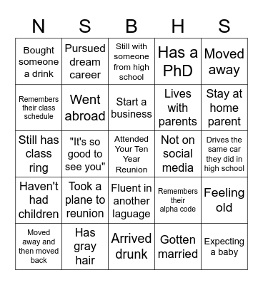 Class of 2011 Reunion Bingo Card