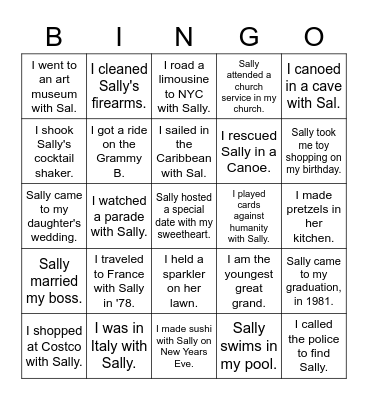 Sally's 80 Bingo! Bingo Card