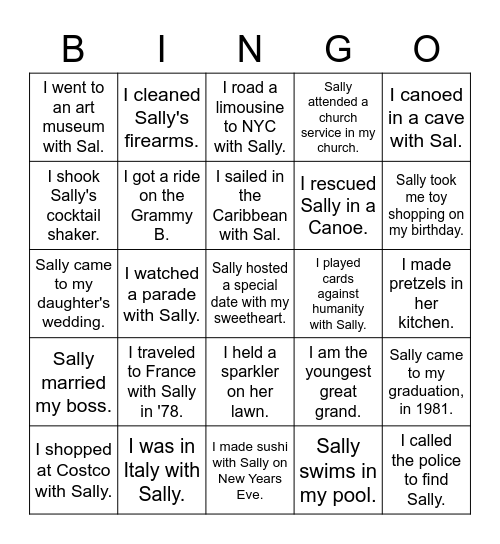 Sally's 80 Bingo! Bingo Card