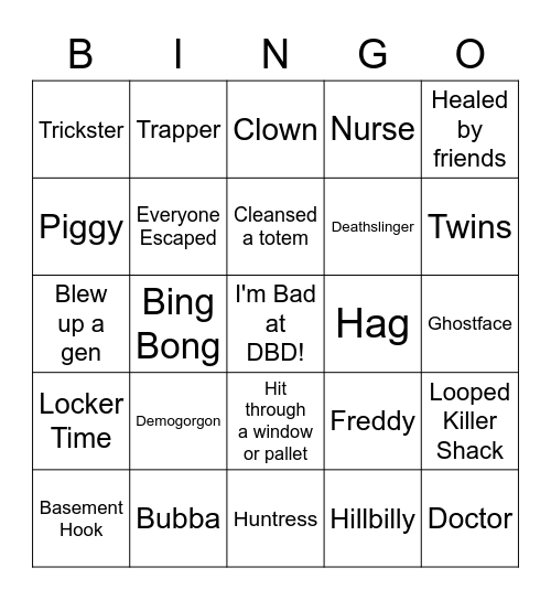 DBD Tourney Bingo Card