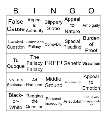 Logical Fallacies Bingo Card