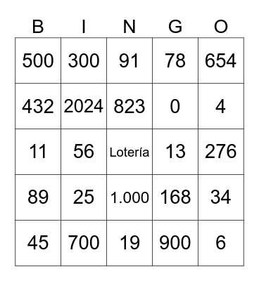 4to Grado: Lotería de 0-1.000 Bingo Card