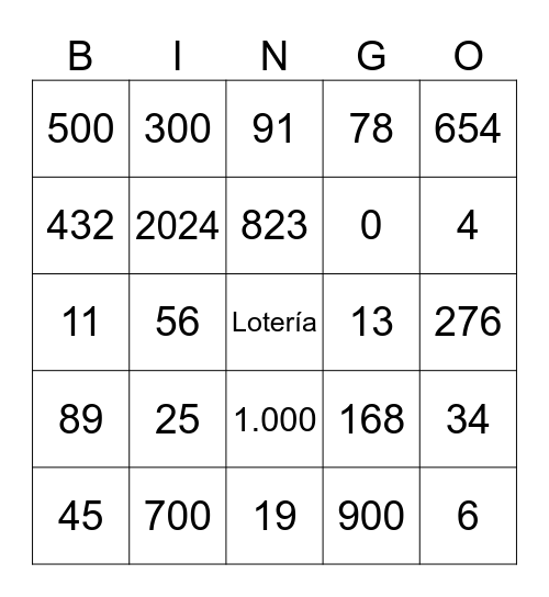 4to Grado: Lotería de 0-1.000 Bingo Card