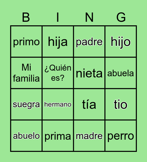 Mi Familia Bingo Card