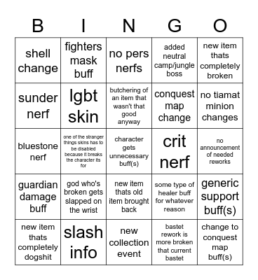 Mid-Season Patch Bingo Card