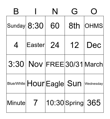 Blocks of Time  Bingo Card