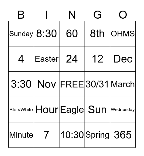 Blocks of Time  Bingo Card