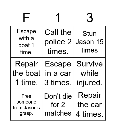 F13th bingo Card