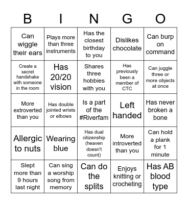 River Year-End Bingo Card