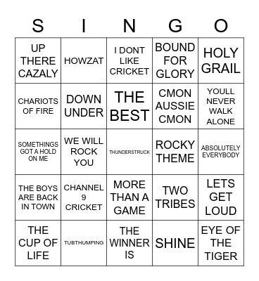 659 AUSSIE SPORTING SONGS Bingo Card